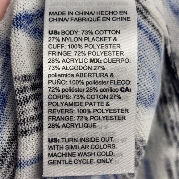 Chico's Ikat Tassel Bell Sleeve Open Cardigan 4 / XXL Black Navy Fringe Tunic - Picture 4 of 7